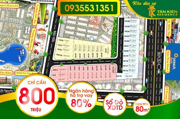 Bán lô đất 85m2(100% thổ cư) Tân Kiên, Bình Chánh, 2.6 tỷ, NH cho vay 80% trong 20 năm, 0935531351 12969632