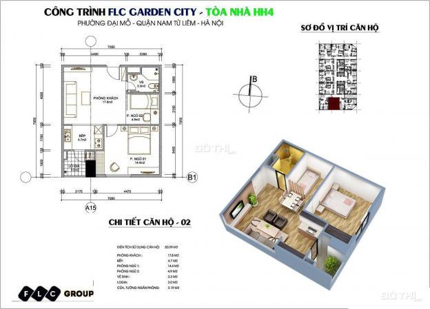 Bán căn hộ chung cư tại dự án FLC Garden City, Nam Từ Liêm, Hà Nội, diện tích 50m2, giá TT 800tr 12996932