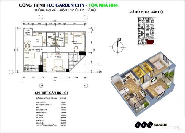 Bán căn hộ chung cư tại dự án FLC Garden City, Nam Từ Liêm, Hà Nội, diện tích 50m2, giá TT 800tr 12996932