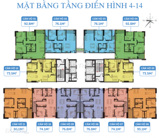 Bán suất ưu tiên căn 3 phòng ngủ, diện tích 95,1m2, ban công Đông Nam chung cư Smile Building 13010372