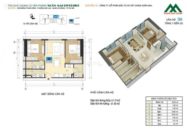 Bán căn hộ 67 m2 có thiết kế đẹp nhất dự án Xuân Mai Riverside Mỗ Lao - Hà Đông 13049557