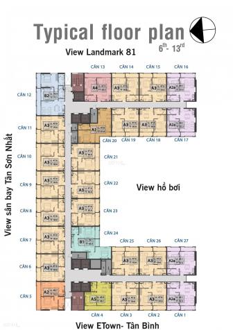 Bán căn hộ 1PN Republic Cộng Hòa, 50.6m2, giá 2.45 tỷ tầng 8 view sân bay. 0908982299 13072720