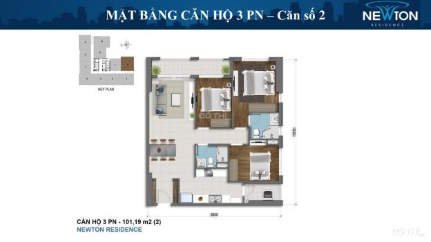 Bán căn hộ 3PN tầng cao, DT 102m2 tại Newton Residence, nội thất cơ bản, căn góc. Giá 6.4 tỷ 13074979