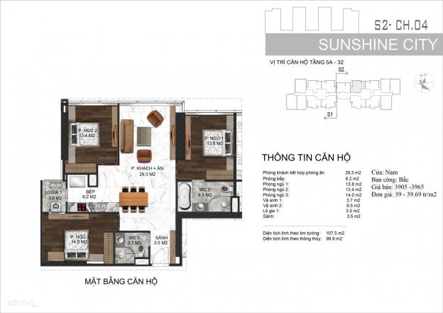 Sốc giá chỉ 36 tr/m2 (có VAT + KPBT) căn hộ 99.9m2 cạnh vườn treo da Sunshine City - ngoại giao 13086174