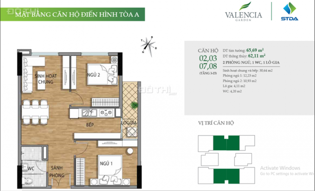 Bán căn hộ 2 phòng ngủ dự án Valencia Garden, 1.5 tỷ 13093020
