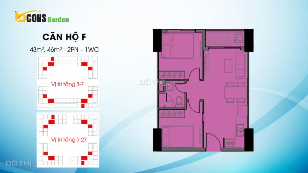 Chính chủ bán căn 43m2 Bcons Garden, tầng 22. Giá 1 tỷ 057 tr, LH 0978272427 13141512