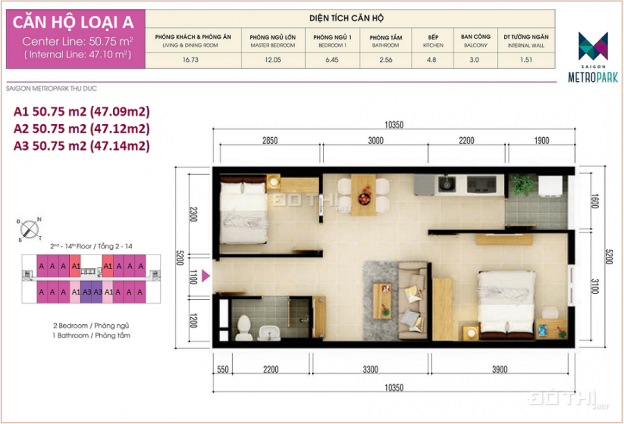 Chung cư Saigon Metro Park, Trường Thọ, Thủ Đức, 2PN - 1.65 tỷ. LH 0938 187 118 13180651