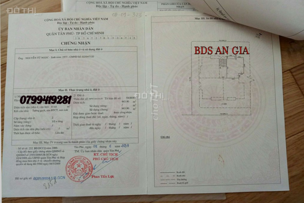 Bán chung cư Tây Thạnh, quận Tân Phú lầu 2, DT 58m2, giá 1.8 tỷ, LH 0799419281 13193245