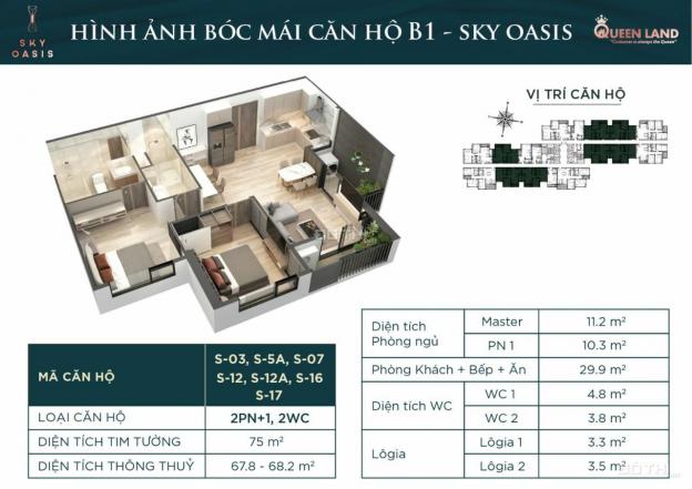 Sky Oasis - duy nhất 1 CH 2PN tầng 11 view sông Hồng, TP HN với chỉ hơn 2 tỷ, tặng 1 cây vàng 13199699