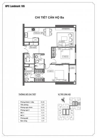 Chính chủ bán căn hộ 2 phòng ngủ, chung cư HPC Landmark 105, 92m2, giá rẻ nhất thị trường 13035014