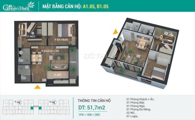 Bán căn hộ CC tại dự án Green Park Trần Thủ Độ, Hoàng Mai, Hà Nội diện tích 52m2, giá 1,42 tỷ 13209285