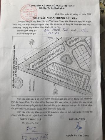 Cần chuyển nhượng lô đất đấu giá khu Mả Mảy xã Phụng Thượng, Phúc Thọ giá đầu tư 13216575
