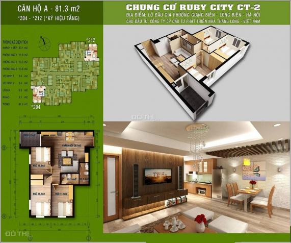 Bán căn hộ 3 PN diện tích 81m2 giá 20.5 triệu/m2 tại chung cư Ruby City 2 LH: 0979049207 8670829