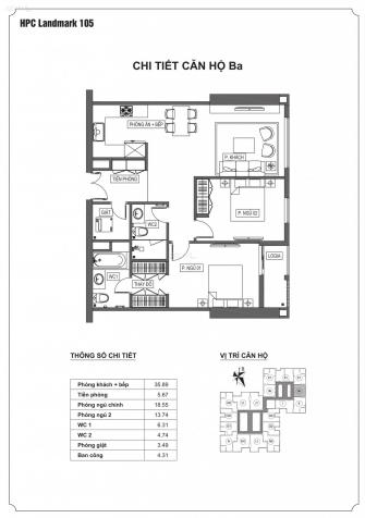 Chính chủ bán nhanh căn 2 ngủ 92m2, ban công Đông Nam, HPC Landmark 105 - Giá bán 1,95 tỷ, nhà mới 13070106