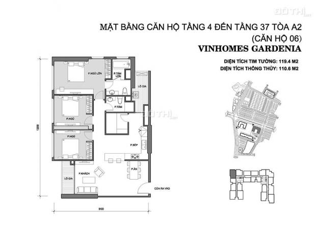 Căn hộ tầng trung 3 ngủ, 110m2 Vinhomes Gardenia Mỹ Đình, giá: 4.4 tỷ (bao phí), 0967.839.010 13356644