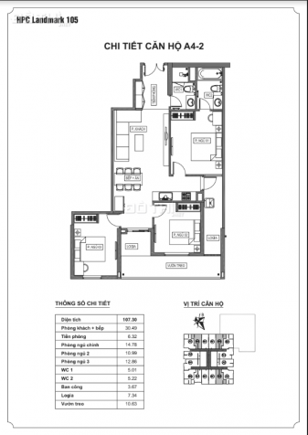 Bán căn 107m2 3 ngủ, 2wc HPC landmark 105 có vườn, full đồ Đông Nam, Lh 0985049638 13416364