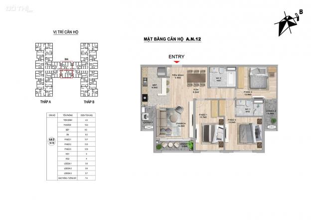 Bán căn hộ 3 phòng ngủ cao cấp tại dự án The Zei Mỹ Đình diện tích 94m2, giá 3.5 tỷ 13441651