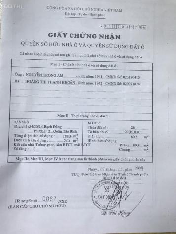 Chính chủ cần bán gấp nhà 1 trệt 2 lầu DT 80,84m2, Q.Tân Bình, LH 0904651981 13453404