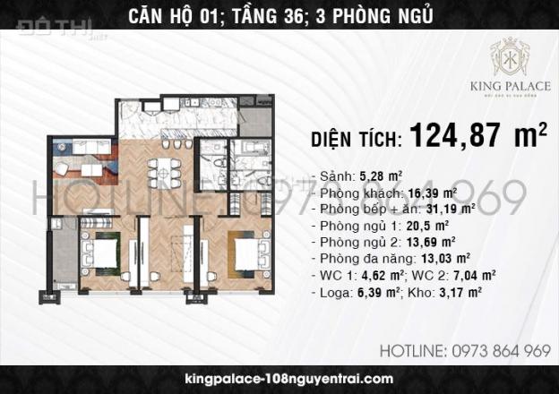 Cắt lỗ: 2103 124m2 - 3PN chung cư King Palace 108 Nguyễn Trãi siêu đẹp chỉ 35tr/m2 LH: 0981274507 13506303