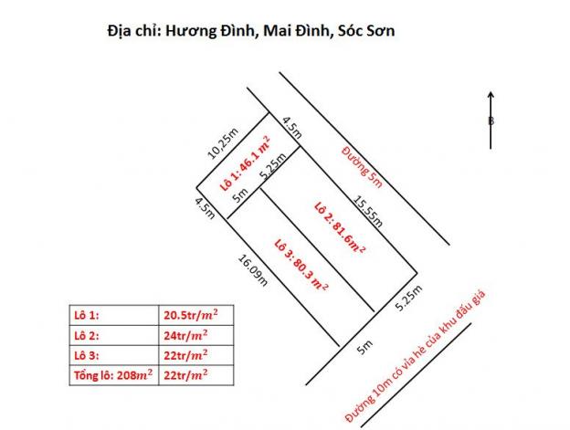 Hot bán 3 lô đất nhìn sang KĐG Hương Đình, Mai Đình, Sóc Sơn. Tiềm năng cực cao giá đầu tư 13548913