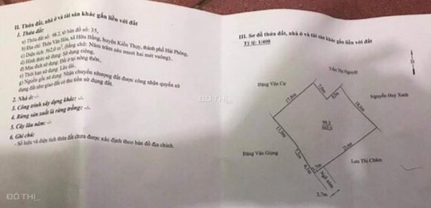 Bán lô đất nhà vườn xã Hữu Bằng, Kiến Thụy, bìa đỏ chính chủ, 3.8tr/m2 13520584