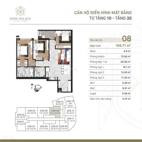 Chính chủ cần bán căn hộ cao cấp King Palace 3PN 13557037