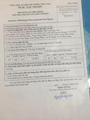 Bán đất sát bể bơi Vô Tranh, gần QL3 huyện Phú Lương, SĐCC, giá tốt 13566172