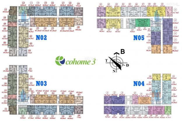 Bán CC Ecohome 3, tầng 2022 - 62m2 - NO4 (1.2 tỷ) & 1025 - 68m2 - NO5 (1.4 tỷ). LH 038*919*3082 13567780