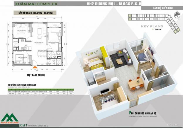 Tổng hợp căn hộ giá tốt 2,3 ngủ S= 62 m2. Giá 1.23 tỷ, BP, dự án HH2 Xuân Mai Complex Dương Nội 13567801