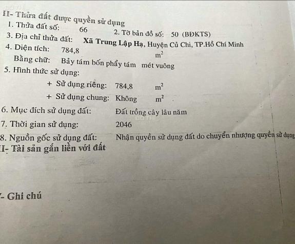 Bán gấp đất sát KCN Tây Bắc Củ Chi. 785m2 (8x98m)/ giá 5 tỷ TL 13582140