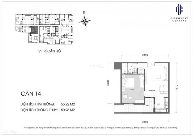 Bán căn 1PN thiết kế thành 2PN Discovery Central 67 Trần Phú 55.22m2 chỉ 3,45 tỷ. LH 0974602525 13628724