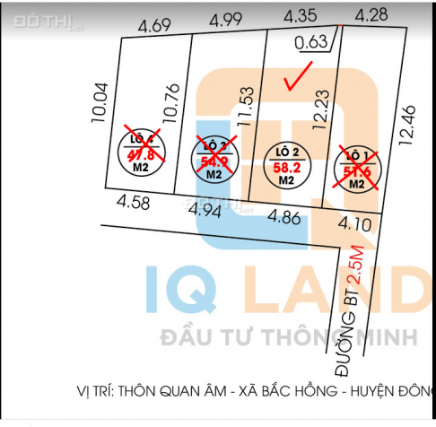 Cần bán 58m2 Quan Âm, Bắc Hồng, Đông Anh, Hà Nội 13tr/m2, mặt tiền 4.8m. Lh: 0383282685 13633631