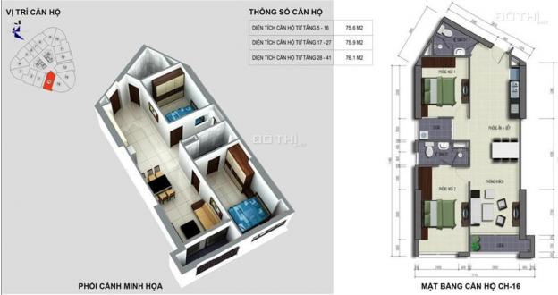 Cần bán căn hộ 2pn diện tích 76m2 tòa B Vinaconex2, Nguyễn Xiển hướng mát 13647090
