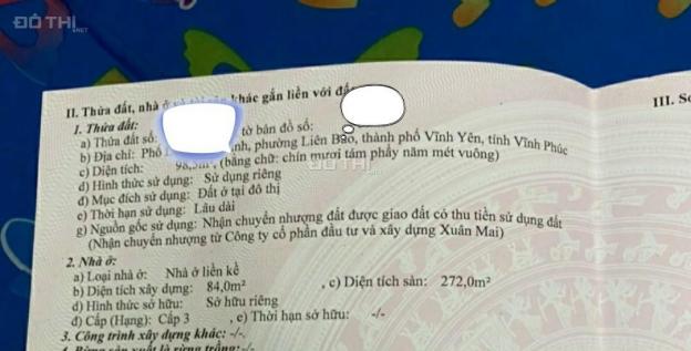 Bán nhà 3 tầng xây thô, Liên Bảo, Vĩnh Yên, 98,5 m2. LH: 0974.056.212 13671704