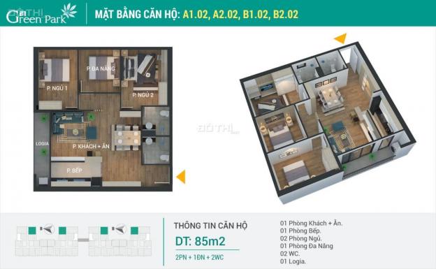 Bán căn hộ chung cư tại dự án Green Park Trần Thủ Độ, Hoàng Mai, Hà Nội diện tích 85m2 giá 2.55 tỷ 13683979