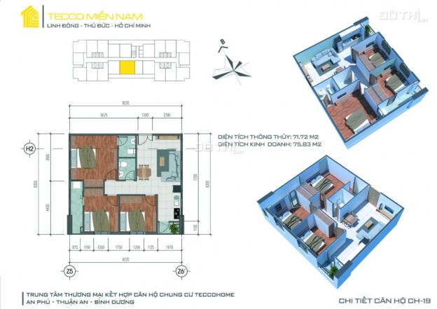 Chính thức CĐT Tecco Home Thuận An, BD căn 2PN 2WC 2 lô gia 60m2 giá 23 Tr/m2 0909268958 CK 110Tr 13684412