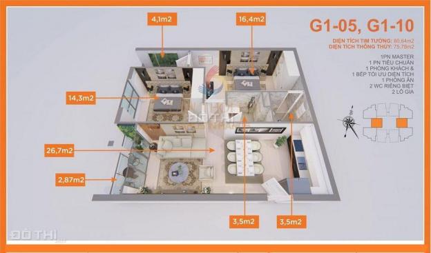 Chính chủ cần bán căn hộ 2 phòng ngủ, 75m2, ban công Đông Nam, KĐT Sài Đồng 13739450