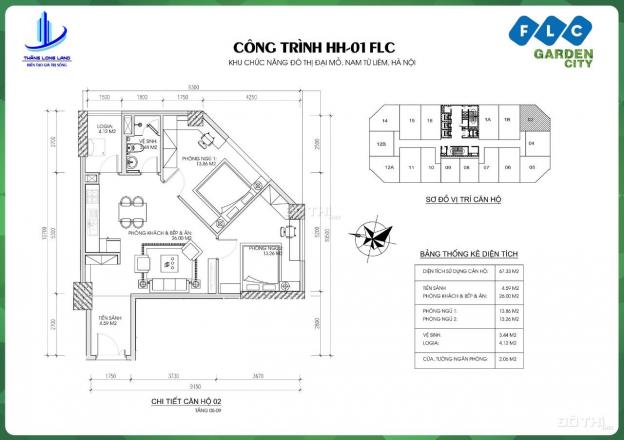 Bán căn 62m2 chung cư FLC Đại Mỗ tầng 12 tòa HH1 rẻ nhất thị trường - 0903279587 13871180