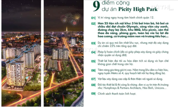 Bán căn hộ 2PN view mát PiCity Q12, 60.2m2, giá chủ đầu tư 2.370 tỷ - 0909928209 13892090