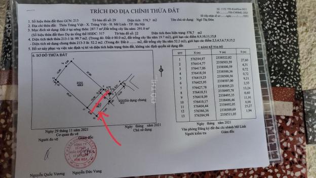 Chính chủ bán đất Tráng Việt - Mê Linh, DT 59.85m2, giá 750 triệu, ngõ ô tô, LH 0978558453 13899781