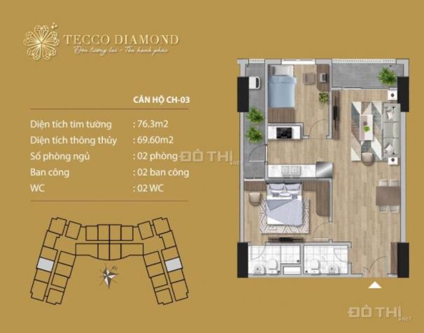 Suất ngoại giao căn hộ Tecco Diamond 69,6m2 giá 1.816 tỷ, 2PN, 2 vs, cạnh trường Ngô Sĩ Kiện 13924319