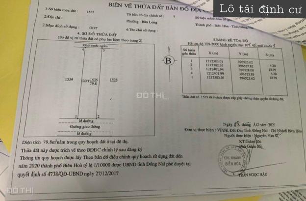 Đất bán KDC Bửu Long 80m2 đường F6 trục chính 3,25 tỷ đường 8m vỉa hè 3m hiện đại 13926215