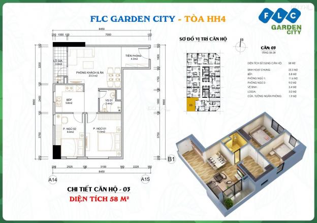 Cần tiền nên bán căn hộ góc 58m2 tầng trung thoáng mát tại dự án FLC Đại Mỗ, vay ngân hàng được 13938483