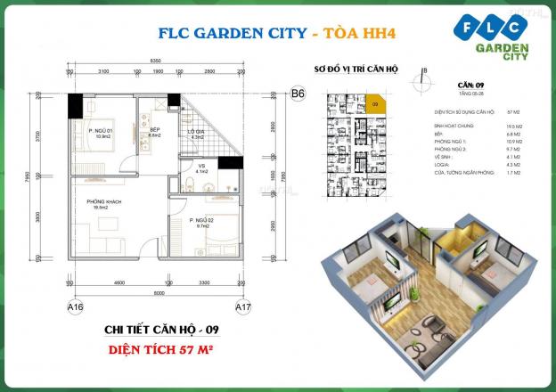 Chuyển công tác nên tôi bán căn hộ góc 57m2 tầng trung thoáng mát tại dự án FLC Đại Mỗ, hỗ trợ vay 13940086