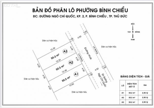 Bán đất nền dự án đường Ngô Chí Quốc, P. Bình Chiểu, Thủ Đức, HCM DT 51m2 giá 2,95 tỷ 0905358860 13965278
