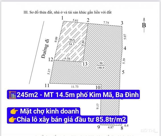 Cần bán mảnh đất chia lô 245m2 - MT 14.5m mặt chợ, kinh doanh giá đầu tư phố Kim Mã, Ba Đình 13981731