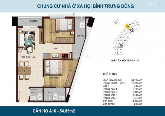 Bán căn hộ HQC Bình Trưng Đông, 54m2, 2PN, giá 1,62 tỷ 14089219