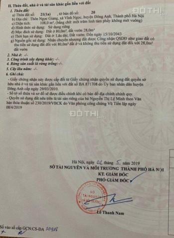 Chính chủ bán đất Xã Vĩnh Ngọc - Đông Anh - HN - 108 m2 mặt tiền 6 m đường 7m. Giá đầu tư=48 tr/m2 14101267