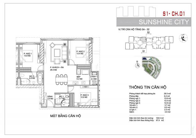 Bán căn hộ 3PN Sunshine City, full nội thất cao cấp, nhận nhà ngay, giá từ 4,6 tỷ. LH 0983650098 14224398