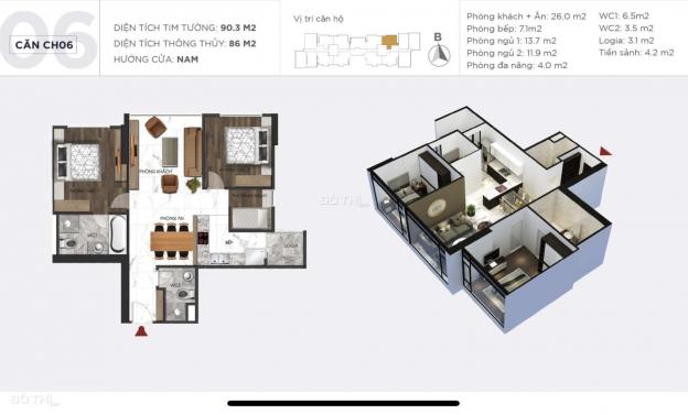 Bán căn hộ chung cư tòa S2 - Sunshine City, 90m2, 2 + 1 phòng ngủ, 2wc, full nội thất. Giá 42tr/m2 14250324